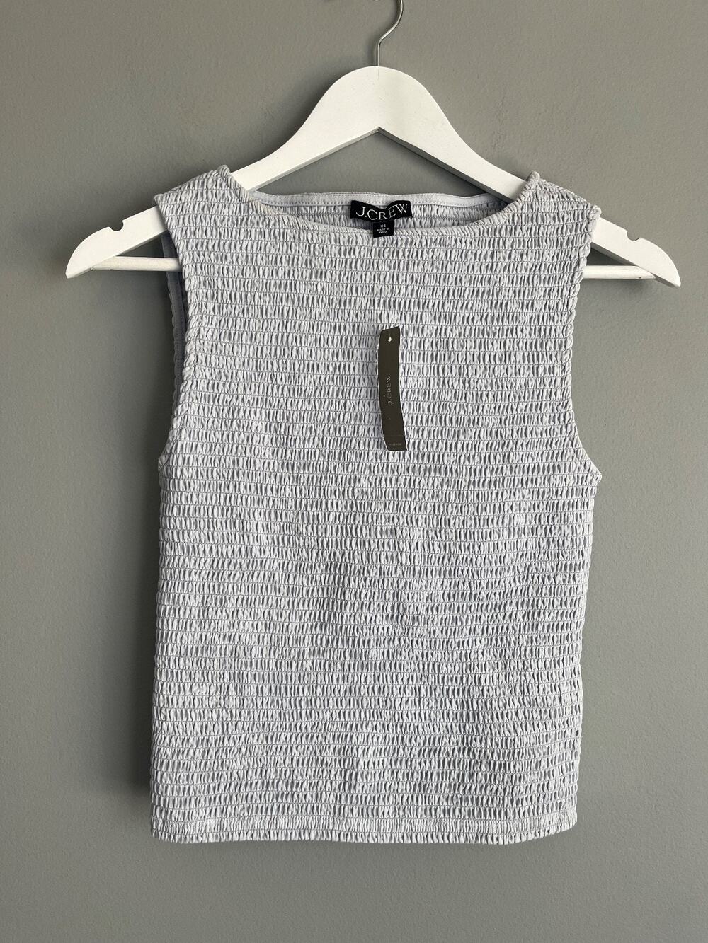J.Crew NWT $79.50 Minimalist Smocked Blue Sleeveless Crop Top Sz XS Casual Basic